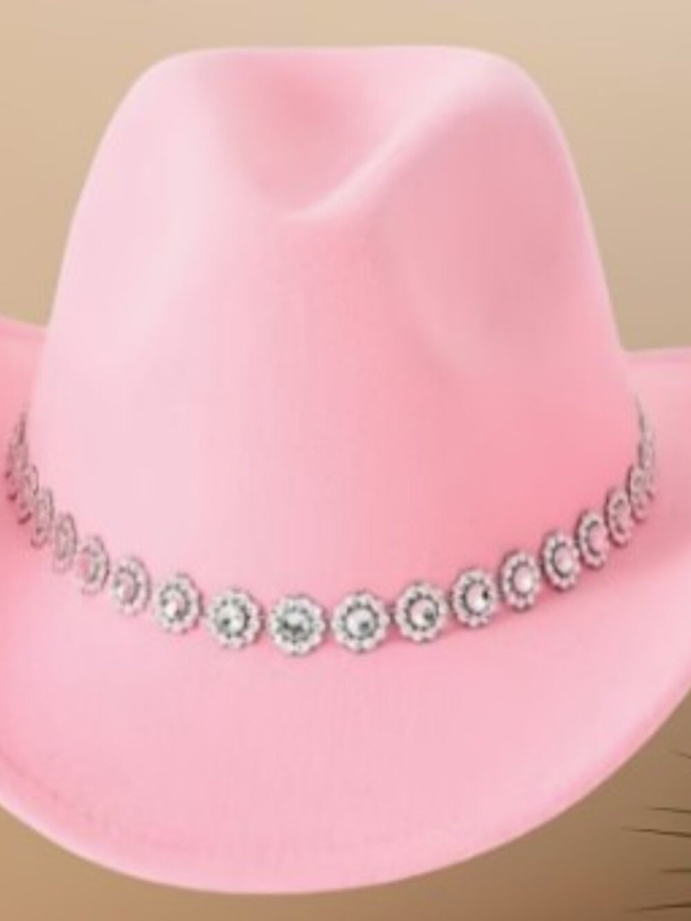 A766-Pink Felt Rhinestone Flower Band Cowboy-Cowgirl Hat